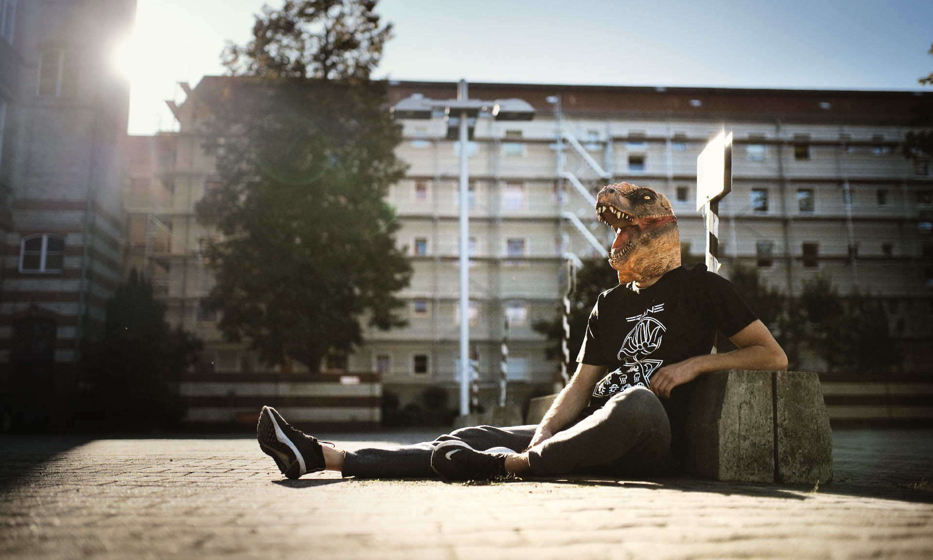 T-Rex sunbath with FRANE Abyssal Cult Shirt